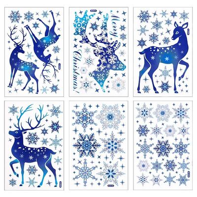Christmas Window Stickers Blue Deer Elk Snowflakes Glass Win