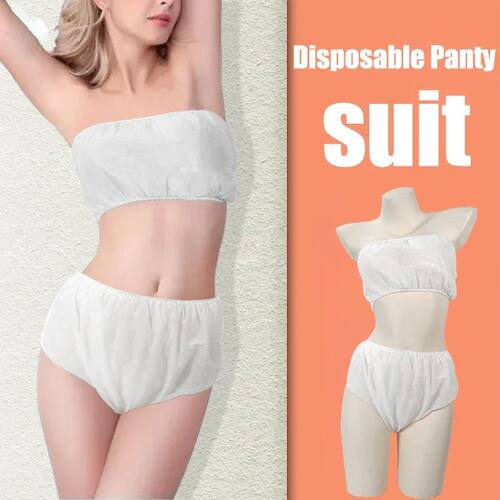 Black Disposable Non-Woven Fabric Bra Tops Panties Suit Wome