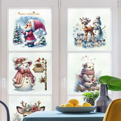 Multicolor Christmas Electrostatic Stickers Santa Clause Rei
