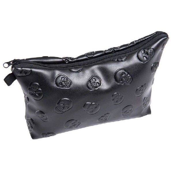 1 pc Black Skull Cosmetic Bag Women PU Leather Makeup Bag Tr