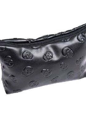 1 pc Black Skull Cosmetic Bag Women PU Leather Makeup Bag Tr
