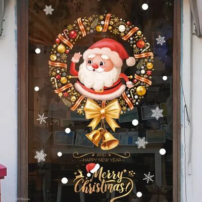 Cartoon Christmas Window Sticker Noel Glass Wall Decor Xmas