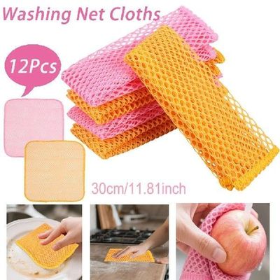 12Pcs Innovative Dish Washing Net Cloths Quick Dry Scourer M