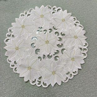 Round 35cm Polyester Fabric Christmas Embroidery Placemat