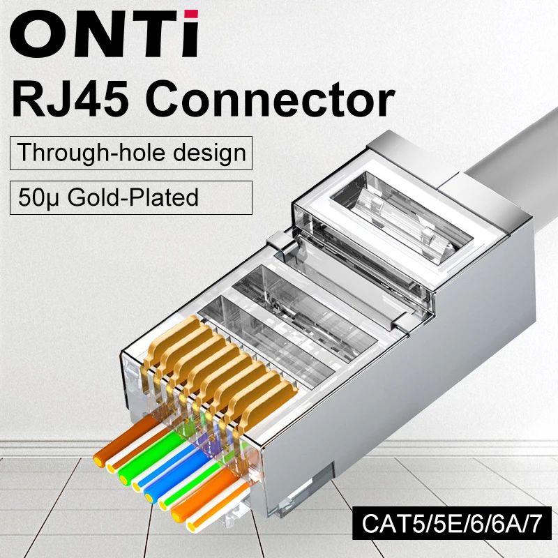 10/50/100pcs CAT5E CAT6 CAT7 Plug RJ45 Connector 50U Gold Plated End Pass Through Network Cable Modu