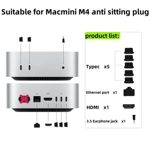 8Pcs/Pack Dust Plug Cover Kit for Mac mini M4/M4 pro USB C P
