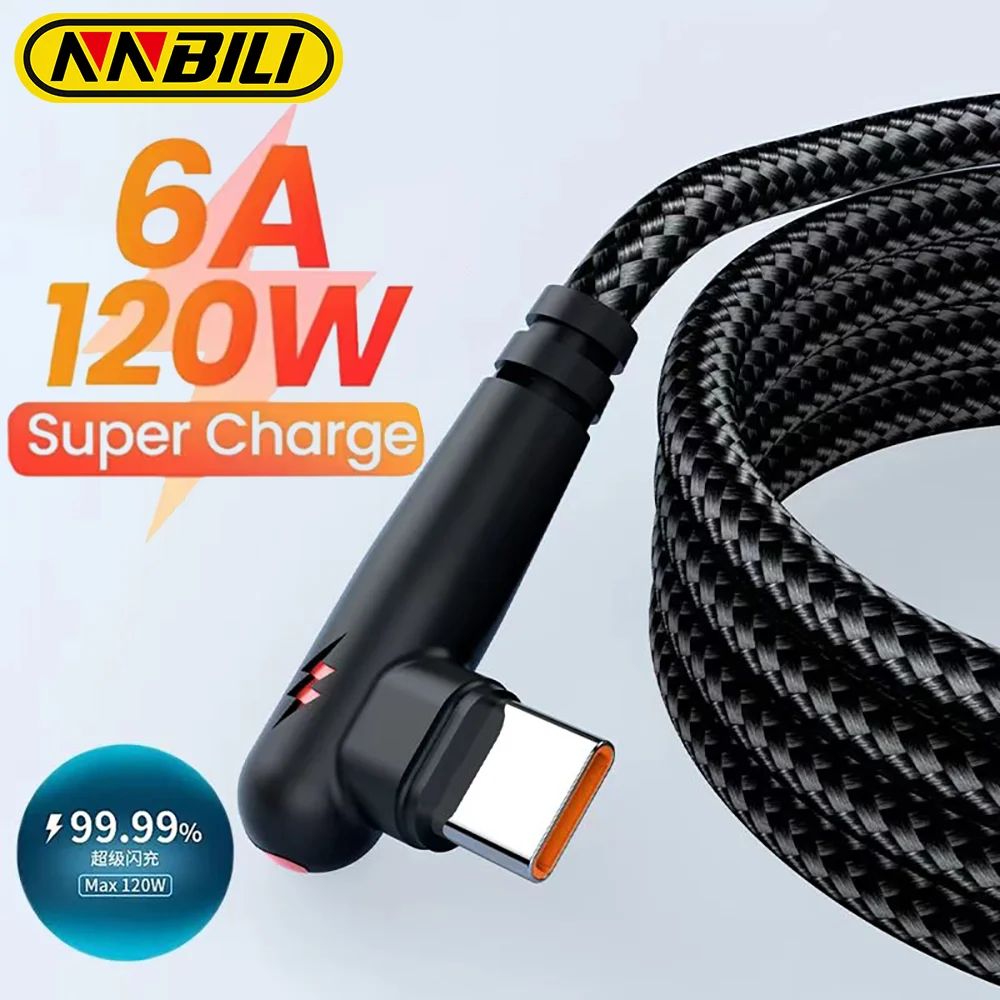 120W USB To Type-C Cable 90 Degree Elbow Mobile Phone Quick Charging For Huawei Mate 60 Samsung Char