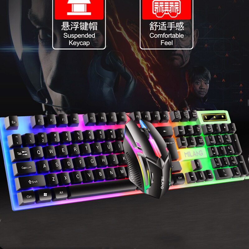 Backlit Wired Keyboard Mouse Set Colorful Luminous Computer