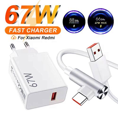 67W Max 6A Quick Wall Charger With Type C USB Cable For 12 Lite 13T 14 Ultra Redmi Note 11T 12 13 PO