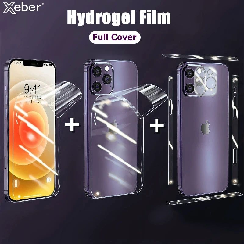 Full Body Hydrogel Film For iPhone 16 15 14 11 12 13 Pro Max Frame Front Back Screen Protector Camer