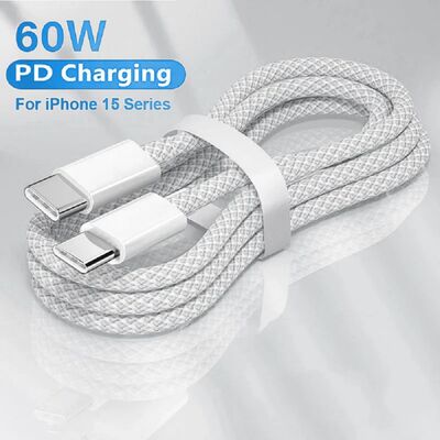 60W PD Quick Charging USB C to Type C Cable Braided Mobile Phone Charger Cord for iPhone 15/16 Andro