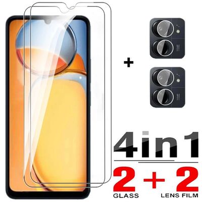 4in1 Tempered Glass For Redmi 13C Screen Protector Camera Lens Protective Film for Redmi 14C 14R Red