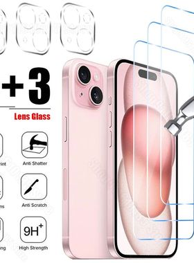 6in1 Tempered Glass for iPhone 15 14 13 12 11 Pro Max Plus Mini Camera Screen Protector for iPhone 7
