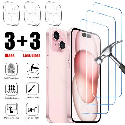 6in1 Tempered Glass for iPhone 15 14 13 12 11 Pro Max Plus Mini Camera Screen Protector for iPhone 7