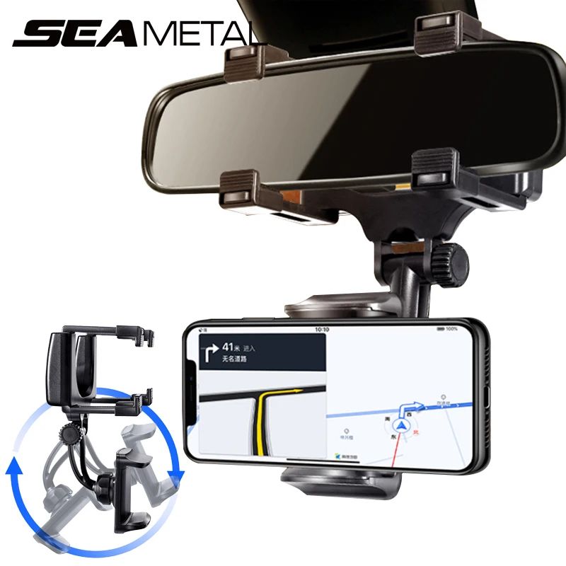 Rearview Mirror Phone Holder for Car Free Rotation Adjustmen