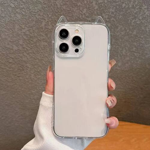 Cute Cat 3D Ears Transparent Phone Case For iPhone 16 Pro Ma