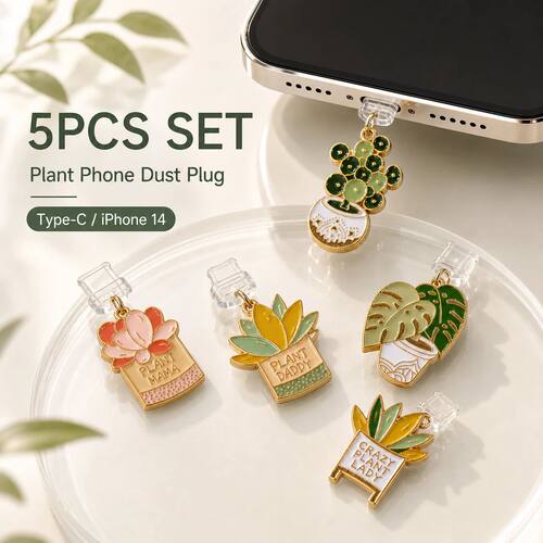 5PCS Plant Phone Dust Plug Charm Set Cute Enamel Port Protec