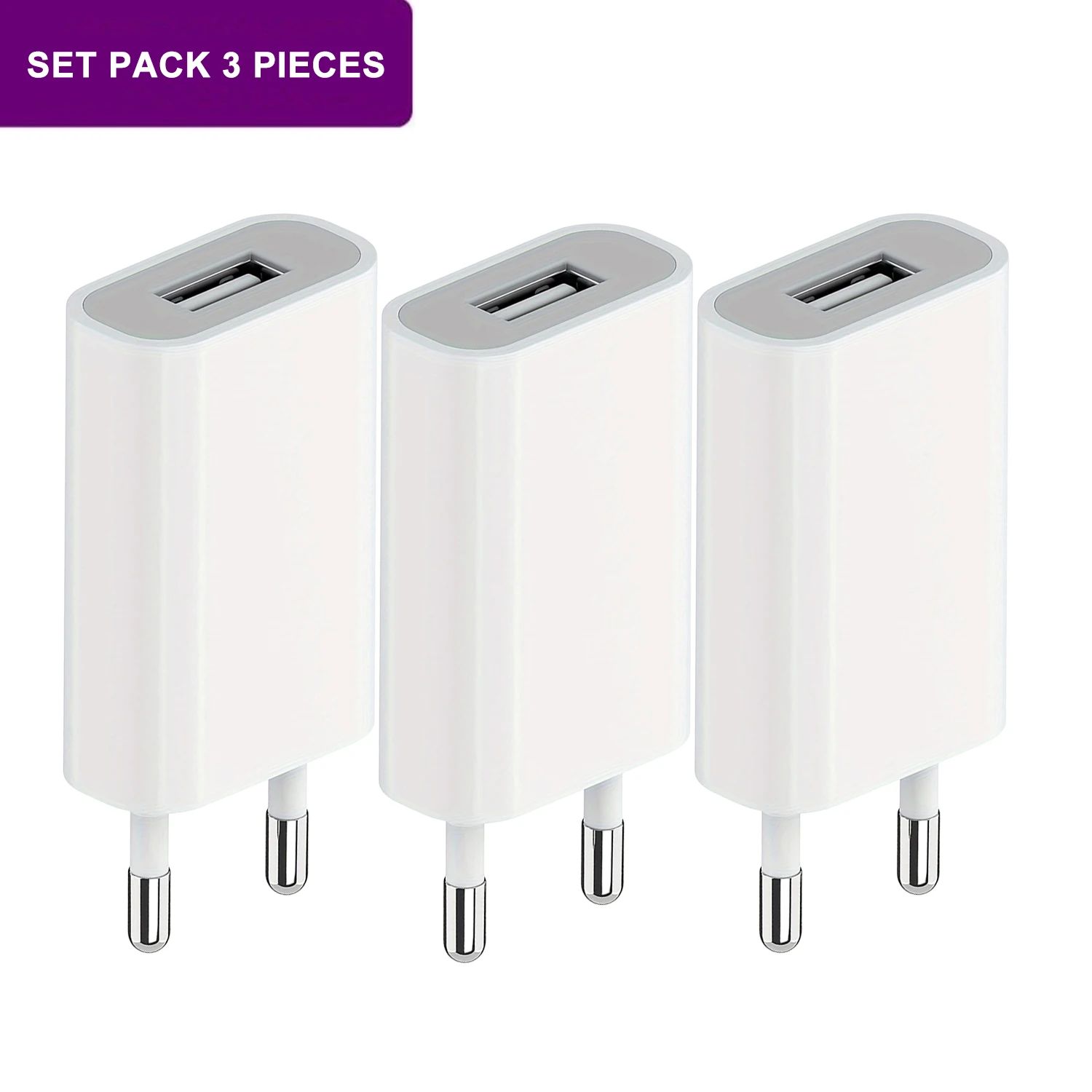 3pcs USB Wall Charger EU Plug Phone Charger Head 5V/1A Single Port USB Charging Block Travel Power A