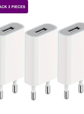 3pcs USB Wall Charger EU Plug Phone Charger Head 5V/1A Single Port USB Charging Block Travel Power A