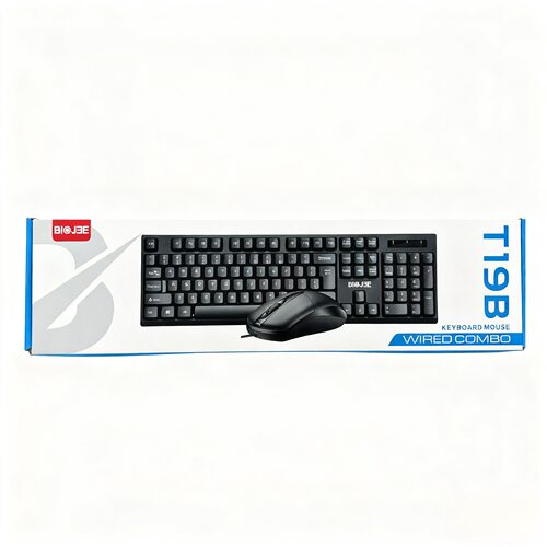 T19b Wired Keyboard Mouse Set Usb Light Design Business Offi