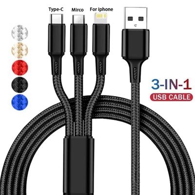 3In1 USB Charger Quick Charging Cable Type C Micro IOS Multi Charger Cable for iPhone Huawei Samsung