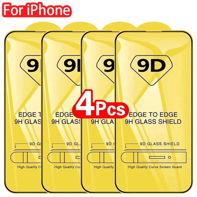 2-4Pcs 9D Screen Protector For iPhone 16 15 14 13 12 11 Pro Max Protective Glass For iPhone XR XS Ma
