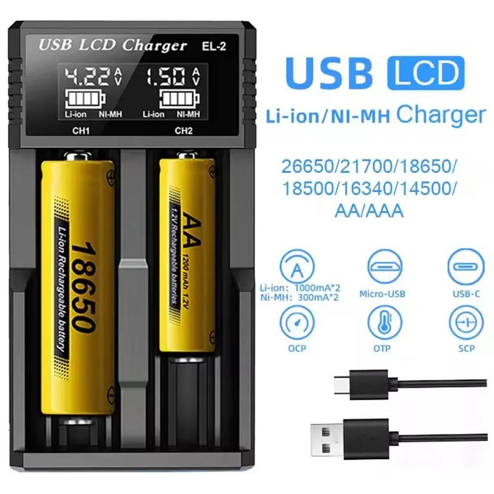 USB LCD Battery Smart Charger 1 / 2 Slots Dual For 18650 3.7V Rechargeable Lithium Battery For 1.2V