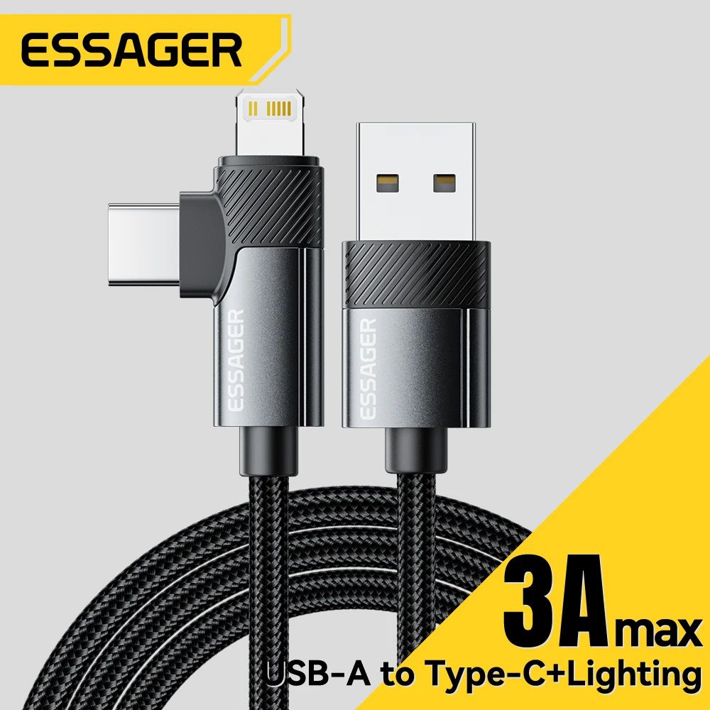 PD 2In1 USB A Cable 90 Degree Angle Type C/Lightning Quick C