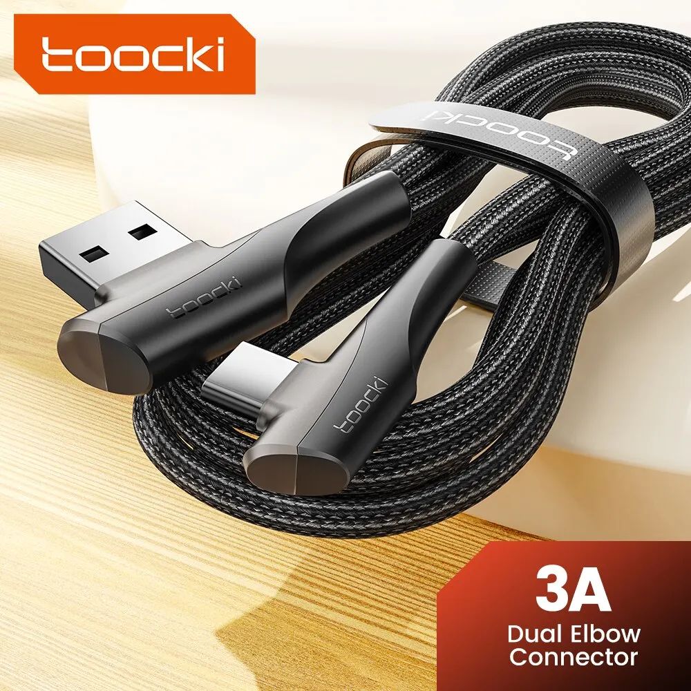 3A USB Cable Quick Charge 3.0 Quick Charging Cable Type C 90 Degree Dual Elbow Data Cord For Huawei