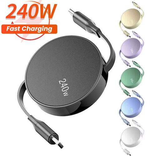 PD 240W Retractable Type C to Type C Quick Charge Data Cable USB C To USB C Portable Cable For Macbo