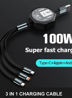 100W 3In1 Retractable Usb Cable Quick Charging And Data Micro Usb Type C For iPhone 15 14 13 Pro Max