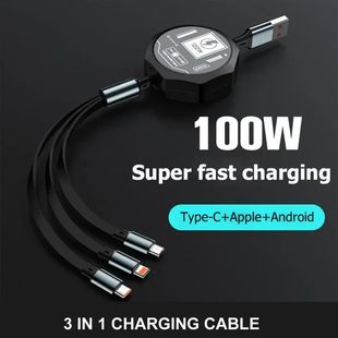 100W 3In1 Retractable Usb Cable Quick Charging And Data Micro Usb Type C For iPhone 15 14 13 Pro Max