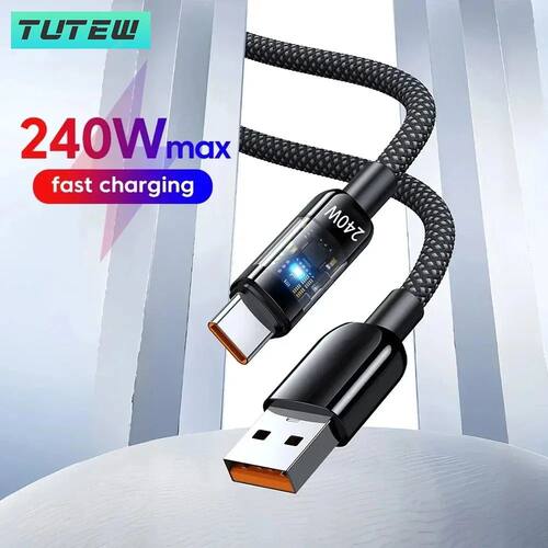 Universal Super Quick Charging LED 240W Nylon USB Dual Type C Cable For Samsung S25 Huawei Digital D