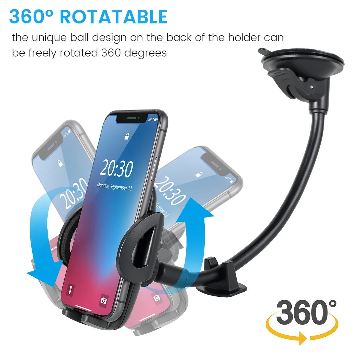 Car Phone Holder Mount 360° Rotatable Long Arm Windshield P