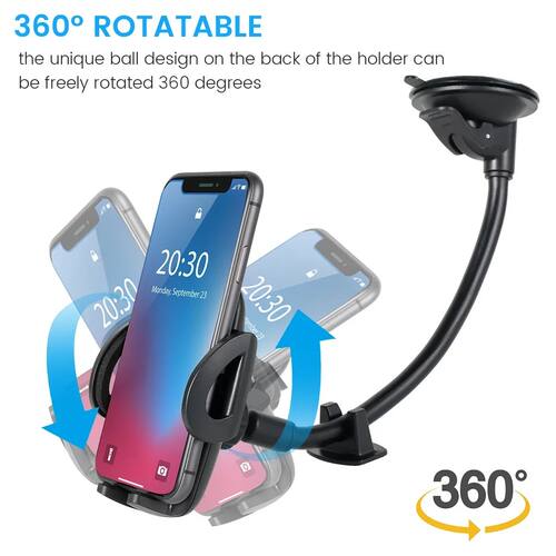 Car Phone Holder Mount 360° Rotatable Long Arm Windshield P