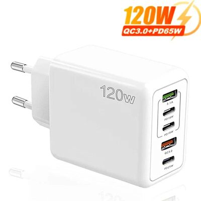 120W 5 Ports USB Type C Charger PD Quick Charge Phone Charger USB C Wall Charger Adapter For iPhone