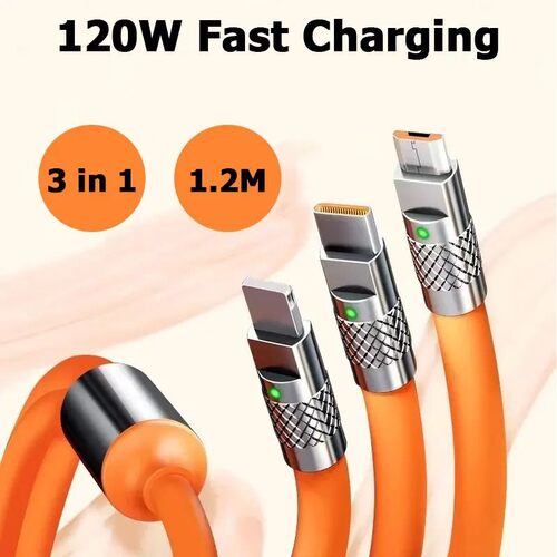 120W 6A 3In1 USB Quick Charging Cable Micro USB Type C Charging Cables For Iphone 14 13 12 Huawei Ch