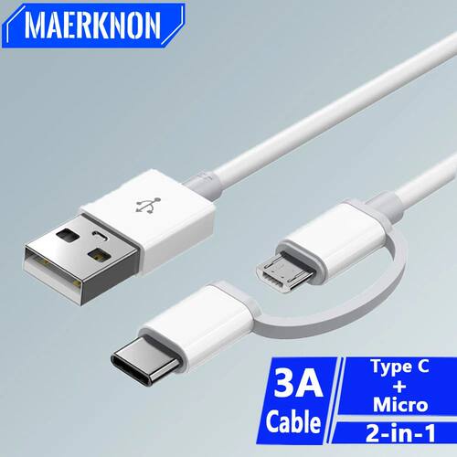 3A 2-in-1 Data Cable Micro USB Type C Data Adapter Mobile Phone USB C Quick Charging Cable For Samsu