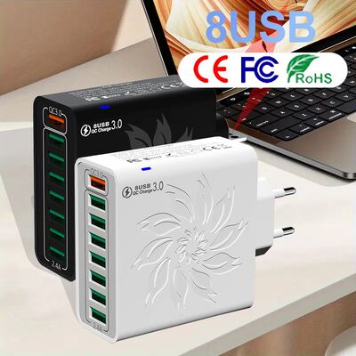 8 Ports USB QC5.0 Quick Charger EU US KR Plug 120W Quick Charger Power Adapter For iPhone 15 14 13 S