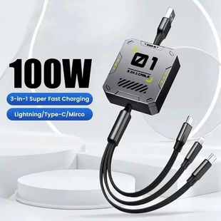 3In1 Retractable Phone Data Cable Type C USB 100w Quick Charging Cable Suitable For iPhone Samsung A