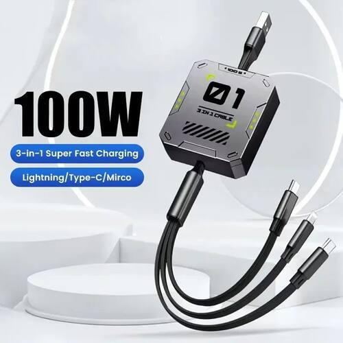 3In1 Retractable Phone Data Cable Type C USB 100w Quick Charging Cable Suitable For iPhone Samsung A