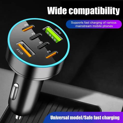 USB C Type C Car Charger 6 Ports USB Super Quick Charging Phone Charging Voltage Detection Digital D