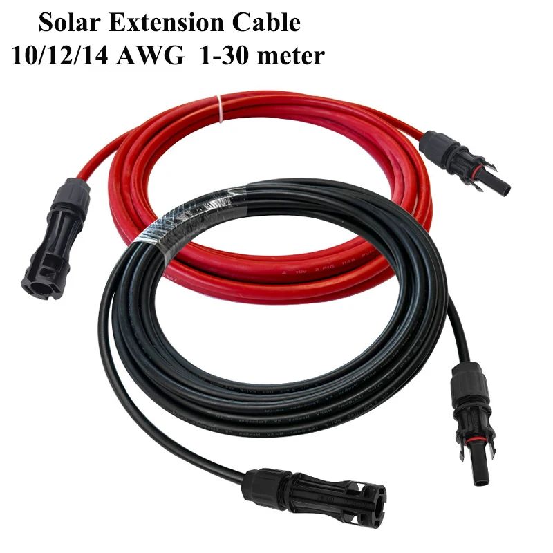 1 Pair Solar Panel Extension Cable Copper Wire Black and Red with solar Connector Solar PV Cable 6/4