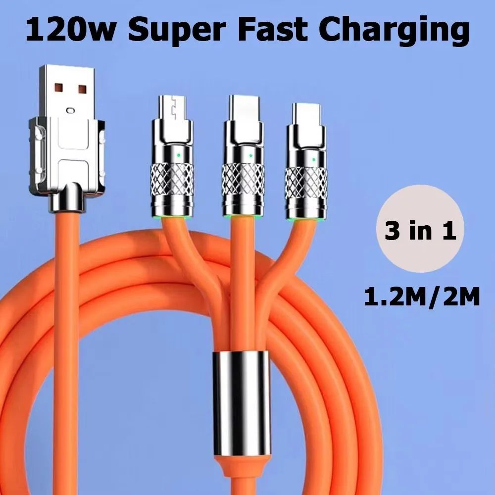 1.2m 2m 3In1 Quick Charge Cable For iPhone 11 XS XR iPad Air Samsung S20 S10 Huawei Type C Line Micr