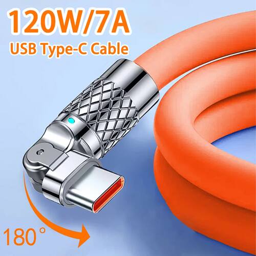 120W 7A Quick Charge Type C Cable 180 Degree Rotation Elbow Cable for Game for Samsung OPPO VIVO Pho