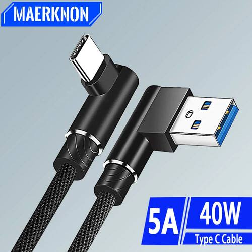 5A USB C Cable 90 Degree Elbow Quick Charge Phone Charger Ty