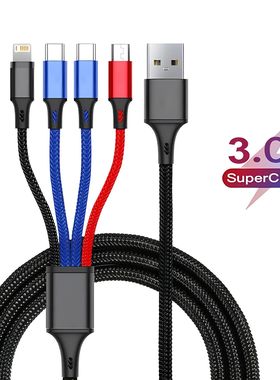 4In1 Multi Charger Cable For iPhone 15 14 13Pro Max Mini 3In1 Micro USB Type C Quick Charging Cable