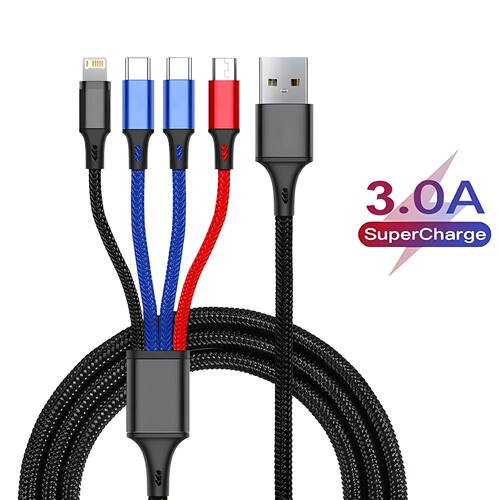 4In1 Multi Charger Cable For iPhone 15 14 13Pro Max Mini 3In1 Micro USB Type C Quick Charging Cable