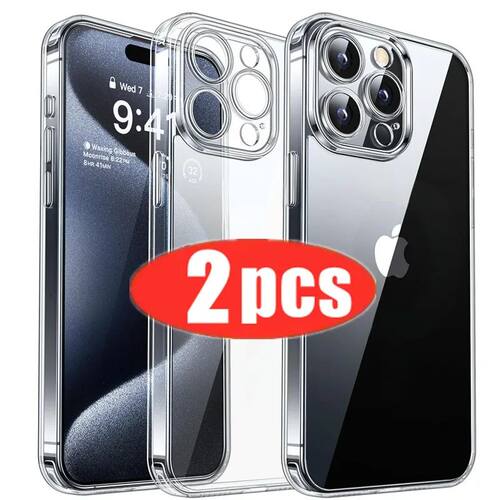 2Pcs New Clear Phone Case For iPhone 16 15 14 13 12 11 Pro M