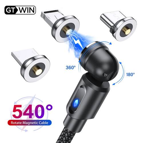3In1 540 Rotate Magnetic Type C Cable Micro USB Cables Quick Charger For Redmi Mobile Phone USB Char